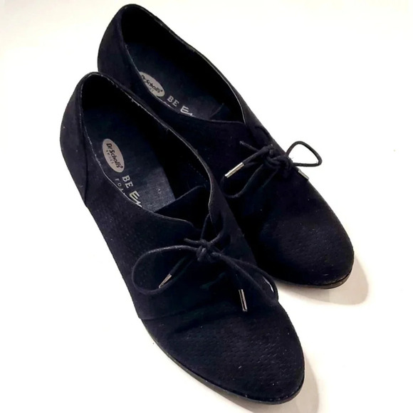 Dr. Scholl's Shoes - Dr.Scolls Lace Up Black Suede Detailled Pattern Bootie Heels Sz 9/ 9.5 US